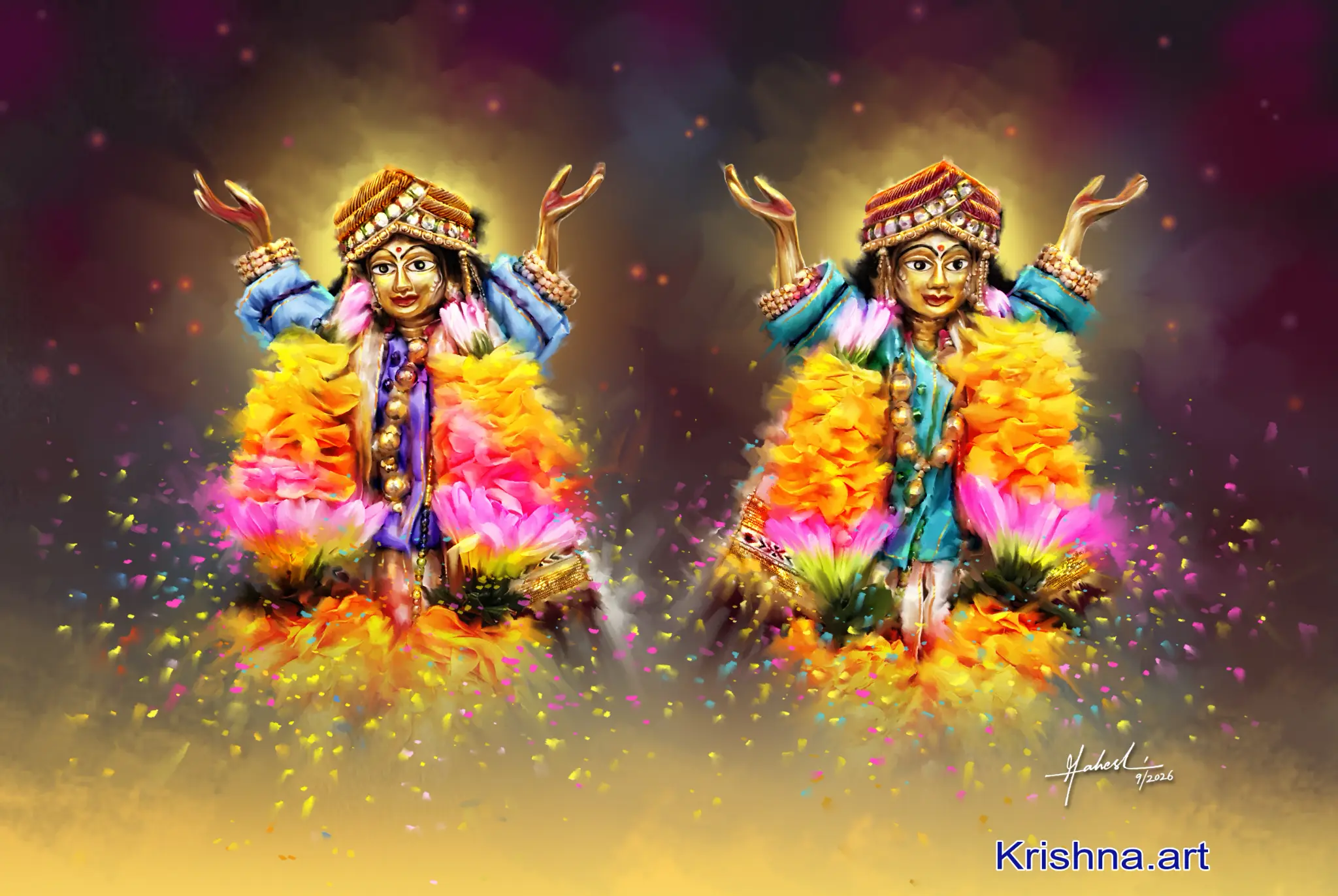 Original oil painting of Sri Chaitanya Mahaprabhu in kirtan
